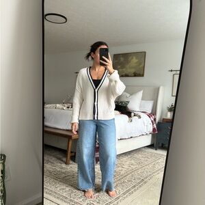 Abercrombie & Fitch Chic White Cardigan with Navy Trim